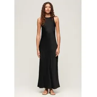 Superdry für Damen. W8011628A Schwarzes Midikleid aus Satin (L), Lässig, Viskose, Ärmellos / Hosenträger