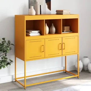 Praktischen Vitrinenschrank Sideboard Senfgelb 100,5x39x107 cm Stahl - Kommoden ,design Möbel 4518694 1parcel - Gelb
