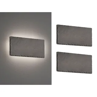 2er-Set LED Innen Wandleuchten, indirekte Beleuchtung aus Naturschiefer, B: 25cm