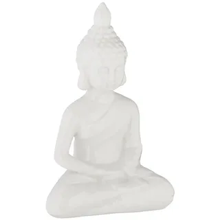 Relaxdays Buddha Figur 17 cm hoch, Garten-Dekofigur, wetterfest & frostsicher, Dekoskulptur Wohnzimmer, weiß