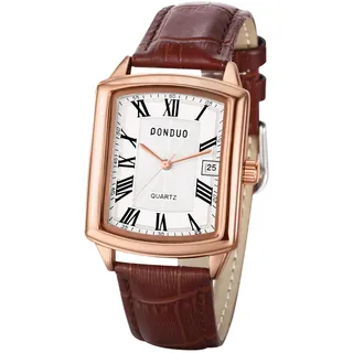 OIDEA Herren Uhren Leder Rechteckig: Braun Armbanduhr Analog Quarz Herrenuhr Datum Kalender Uhr Römische Ziffern Geschäfts Beiläufige Wasserdicht mit Leder Armband Geschenk für Männer