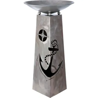 GILDE Metall Schalenständer Blumenständer maritim Anker in antik-Silber, Höhe ca. 95cm x D. 46cm, für drinnen,auf der Terrasse,Wintergarten,Geschenk - Grau