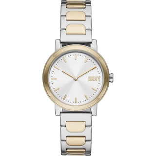 DKNY Damenuhren Soho D, Dreizeigeruhrwerk, 34mm 2Tone Edelstahlgehäuse mit Edelstahlarmband, NY6621