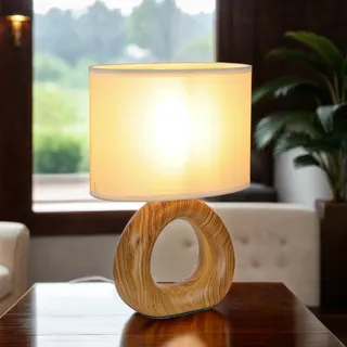 Tischleuchte Tischlampe Keramik Stoff h: 28 cm klein Braun Beige E14 wohnlich