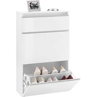 INOSIGN Schuhschrank »Magic Schuhschrank, Schuhkommode, Schuhregal, Schuhkipper, softgriff«, 3 Klappen, Doppelschuhtrommeln komplett Hochglanz lackiert Breite 60cm, weiß