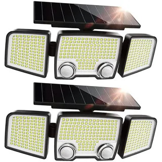 Lumisky Raylite Solar-Strahler mit 3 Köpfen, schwarz, leistungsstark, weiß, schwenkbar, mit Bewegungsmelder, ideal für die Sicherung von Garten, Terrasse und Außenbereich, 2 Stück