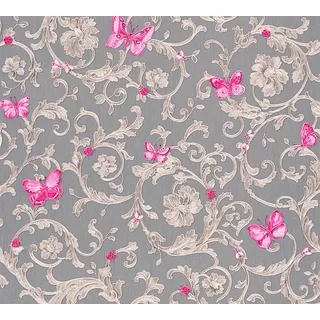 A.S. Création VERSACE WALLPAPER Vliestapete Butterfly Barocco Luxustapete mit Ornamenten barock 10,05 m x 0,70 m grau metallic lila Made in Germany 343255 34325-5