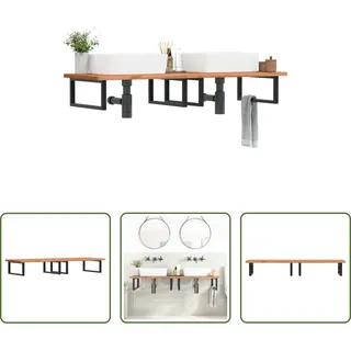 The Living Store Waschbeckenregal Wandmontage Stahl und Massivholz Buche - Braun
