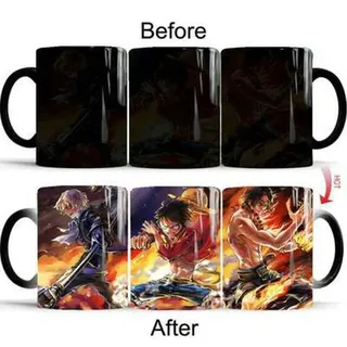 ONE PIECE Thermoeffekt Tasse Luffy Zoro Nami Sanji Ceramic Kaffee Tee Milch Becher#01 - 05