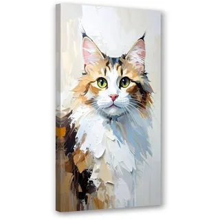Feeby Leinwandbild Katze Tier 50x100cm , Grau , Textil , Tiere , Rechteckig , 50x100 cm , Bilder & Rahmen, Bilder, Leinwandbilder