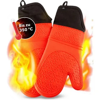 AVANA Silikon Ofenhandschuhe Hitzebeständige Anti-Rutsch Kochhandschuh mit weichem Baumwoll-Innenfutter bis zu 350°C Handschuhe für Kochen und Backen - Rot