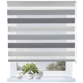 Rollmayer Doppelrollo mit Bohren Schraubmontage Weiß Grau Graphit B150xH150 | Fensterrollo Duo Rollo Sonnenschutzrollo Zebrarollo Seitenzugrollo fur Fenster und Tur