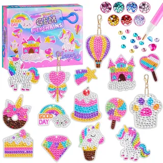 HGRGHH 15 Stück 5D Diamant Malerei Schlüsselanhänger, 5D Diamant Malerei Set für Kinder, DIY Diamond Painting Aufkleber, Diamond Painting Sticker, Set Kinder Geschenk Mädchen 6-12 Jahre