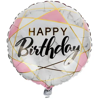 Folat - Folienballon 'Happy Birthday' Marmor und Rosa-45 cm, Grau, UTSG17397_1