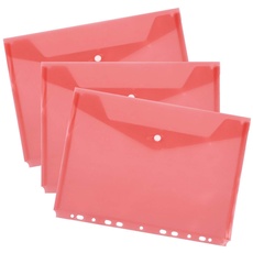 D.RECT Dokumenten-Mappe Brieftaschen zum Abheften mit Druckknopf und Eurolochung PP A4 transparent Rot 10 Stück