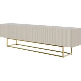 Selsey TV Schrank Board Sideboard Fernsehtisch Fernsehschrank 175 cm Goldene Beine Gefräste Front Graubeige Veldio