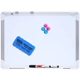 ANSIO A3 42 x 30 cm doppelseitiges magnetisches Whiteboard mit Kit (Marker + Radiergummi) – Weiß/Weiß