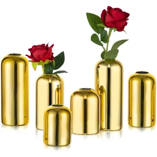 NUPTIO Glas Vase Gold Klein: Set von 6 Goldene Glasvase Blumenvase Bulk Wenig Vasen für Hochzeit Tisch Tafelaufsatz Geburtstag Party-Dekorationen