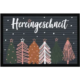 MoonWorks® Fußmatte Weihnachten Winter Motiv Hereingeschneit Schneeflocken Sterne rutschfest & waschbar Schwarz 60x40cm