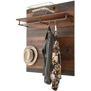 Furn.Design Garderobenpaneel Used Wood, Matera grau 80 cm, Wandgarderobe mit Kleiderstange , Naturfarben, Grau , Holzwerkstoff, Metall , Nachbildung , Holz Optik, Uni , 80x100x27 cm , Garderobe, Garderobenpaneele