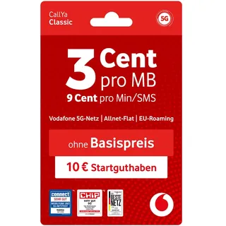 Vodafone Prepaid CallYa Classic | 10 EUR Startguthaben I ohne Vertrag | 5G-Netz | 9 Ct. pro Min/SMS