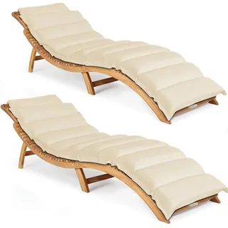 Faltbare Gartenliege 2er-Set Akazie FSC®-zertifiziert inkl Auflage Creme