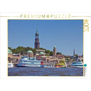 CALVENDO Puzzle Hamburg Landungsbrücken und Michel | 1000 Teile Lege-Größe 64 x 48 cm Foto-Puzzle für glückliche Stunden