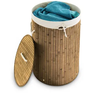 Relaxdays Wäschekorb Bambus, faltbare Wäschetonne mit Deckel, Volumen 70 l, Wäschesack Baumwolle, rund Ø 41 cm, natur