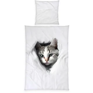 Herding Bettwäsche Katze, Young Collection, Kopfkissenbezug 80 x 80 cm mit Wende-Motiv, Bettbezug 135 x 200 cm, Mit Reißverschluss, 100% Baumwolle/Renforcé