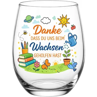 Diztoud Abschiedsgeschenk Erzieherin und Lehrerin, 550ml Weinglas ohne Stiel mit Spruch Danke dass du uns beim Wachsen geholfen hast für Kindergarten, Kita und Tagesmutter, Dankeschön Geschenk