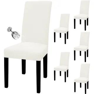 Easy-Going Parson Stuhlhussen, 100% wasserdicht, Stretch-Jacquard, abnehmbar, waschbar, Stuhlschutz für Zuhause, Restaurant, Bankett (groß, cremefarben) 6 Stück