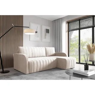 LIKMA Creme Ecksofa Otto 224x145 cm mit Schlaffunktion (200x140 cm) Eckcouch mit Bettkasten Wohnlandschaft mit Bettkasten Bettsofa mit Stauraum Polstermöbel Sofa 3 Sitzer - Creme