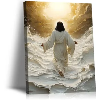 Gerahmter goldener und weißer Jesus auf dem Wasser, Leinwandbild, christliches, religiöses Poster, Bild, Christus, Gemälde, Dekor, moderner Gott, Kunstdrucke für Wohnzimmer, Schlafzimmer, Kirche