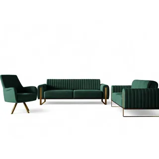 Fun Möbel Sofaset Designersofas Valerie 3-2-1 in Stoff Stoff Elisa Velvet Flaschengrün