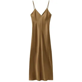 AHIOJEGX Minikleid Damen Satin Midikleid, V-Ausschnitt, Dünne Träger, Rückenfrei(Gold,XS)