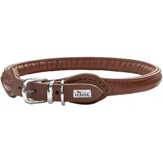 HUNTER Hundehalsband ROUND & SOFT, Farbe: braun, weiches Rindnappaleder, reißfeste Nyloneinlage, fellschonend & rundgenäht, Größe: 35