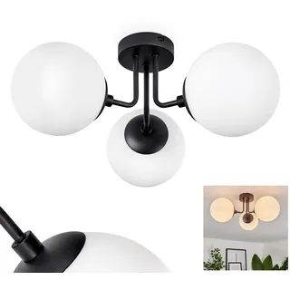 HOFSTEIN Deckenleuchte Cabalonga, Deckenlampe aus Metall/Milchglas in Schwarz/Weiß, moderne Leuchte im Retro/Vintage-Design (Ø Schirme 15 cm), 3 x E14, Schlafzimmer, Wohnzimmer, Küche, Esszimmer