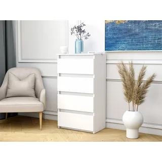 BEAUTYSOFA Modern Kommode CLASSIC - Klein Sideboard - 50cm mit 4 Schubladen & Grifflosen Fronten (Weiß) - Weiß