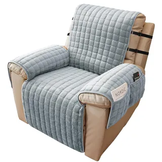 Alishomtll Sesselschoner für Relaxsessel Relaxsofa 1 Sitzer Sesselschoner mit Armlehne für Fernsehsessel Anti-Rutsch Kratzfest Sesselüberwurf mit 4 Taschen 2 Verstellbaren Riemen, 53x190cm Hellgrau