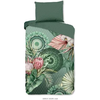 Bettwäsche , Grün , Textil , Blume , 140x200 cm , Oeko-Tex® Standard 100, BCI (Better Cotton Initiative) , atmungsaktiv, weiche und anschmiegsame Oberfläche , Heimtextilien, Bettwäsche & Leintücher, Bettwäsche, Flanell-Bettwäsche