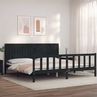 The Living Store Massivholzbett mit Kopfteil Schwarz 200x200 cm - Schwarz