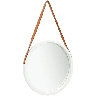 vidaXL Wandspiegel mit Riemen Vintage Retro Hängespiegel Dekospiegel Spiegel Badspiegel Rundspiegel Flurspiegel Garderobe 50cm Weiß