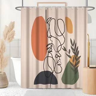 Uiiooazy Duschvorhang 180x180cm, Duschvorhang Terracotta Boho Style Orange Abstrakt Muster Duschvorhänge Anti Schimmel Wasserdicht Polyester Stoff Waschbar Bad Vorhang mit 12 Haken für Badezimmer