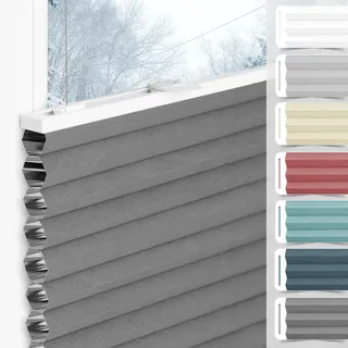 bobodeco Wabenplissee Plissee ohne Bohren Verdunkelung Klemmfix Thermo Verdunklungsplissee, Grau-Weiß 40x130 cm(BxH), 100% Verdunkelnd & Sicht- & Schallschutz, Wärmeisolierung für Fenster & Tür