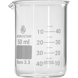 Borostar Becherglas (Boro 3.3), niedrige Form mit Graduierung und Ausguss, 50 ml