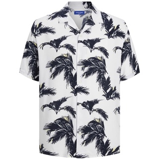 Herren Jack & Jones Florales Kurzarm Hemd Relaxed Fit Shirt Freizeit Sommer Oberteil aus Viskose JORLUKE, Farben:Weiß-2, Größe:S