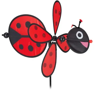 Relaxdays Windrad Käfer, niedlicher Gartenstecker, Windmühle für Balkon & Terrasse, 76,5 x 36,5 x 51,5 cm, rot/schwarz