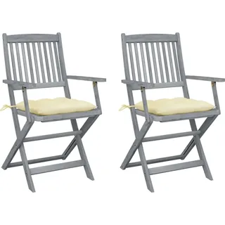 Klappbare Gartenstühle 2 Stk. mit Kissen Massivholz Akazie - Creme, Bunt