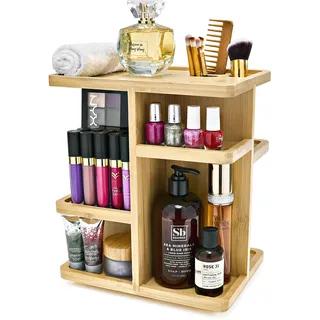 Sorbus 360 ° Bambus-Kosmetik-Organizer, multifunktionales Aufbewahrungskarussell für Make-up, Toilettenartikel und mehr – ideal für Schminktisch, Schreibtisch, Badezimmer, Schrank, Küche (Bambus)
