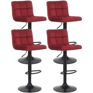 CLP Barhocker 4er Set Samt Rot , Textil , 40x85x40 cm , Esszimmer, Barmöbel, Barhocker